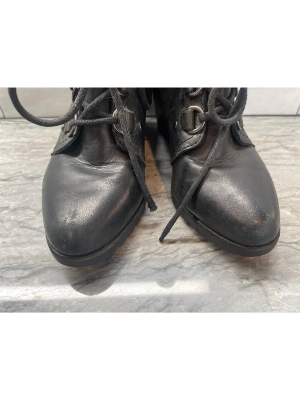 Sorel Womens 9.5 NL2966 Black Leather Joan of Arctic Wedge Boots Fleece Collar